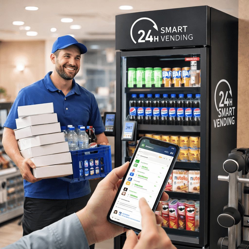 Team member restocking a smart cooler